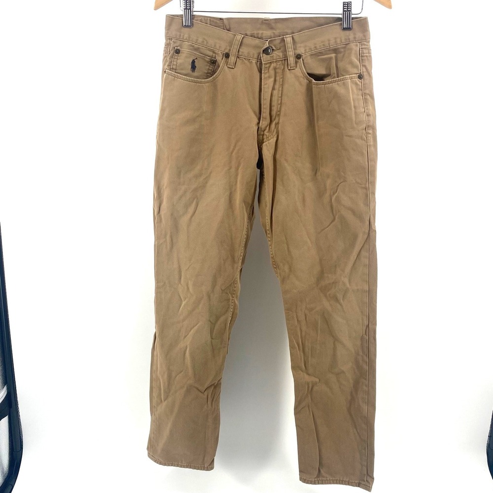 Polo Ralph Lauren Tan Khaki Chino Straight Leg 5-Pocket Pants Mens 30x30 Preppy - Picture 2 of 3